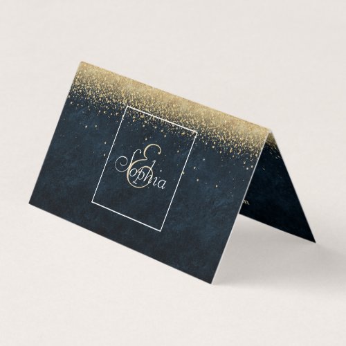 Elegant blush gold and blue simple confetti design business card