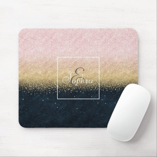 Elegant blush gold and blue simple confetti design mouse pad