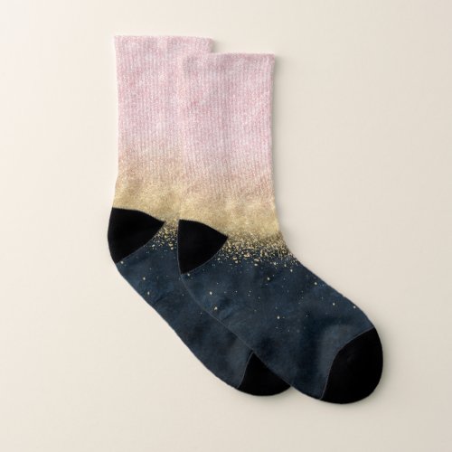 Elegant blush gold and blue simple confetti design socks