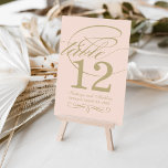 Elegant Blush Gold Calligraphy Wedding Monogram Table Number<br><div class="desc">Each table number card must be customized via Personalize it" and individually added to the shopping cart. Elegant antique gold, champagne, and pastel blush pink design includes a flourished monogram and calligraphy accents. For two-sided table number cards, simply click "Clear" to remove the damask pattern image that would otherwise appear...</div>