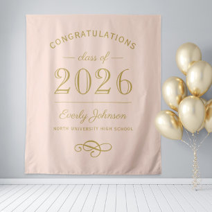 Elegant Blush Gold Class of 2026 Backdrop