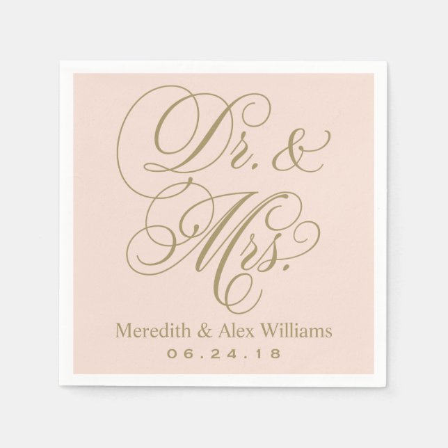 Elegant Blush Gold Dr and Mrs Script Monogram Napkins (Front)
