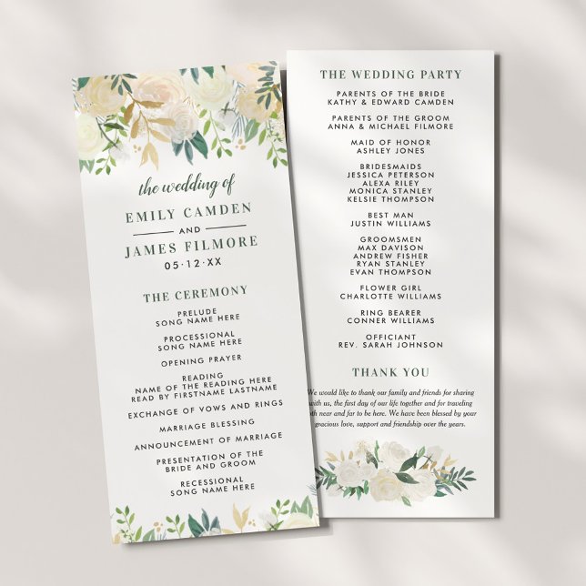 Elegant Blush Gold Floral Greenery Wedding Program (Creator Uploaded)