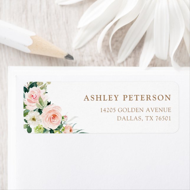 Elegant Blush Gold Floral Return Address Label (Insitu)