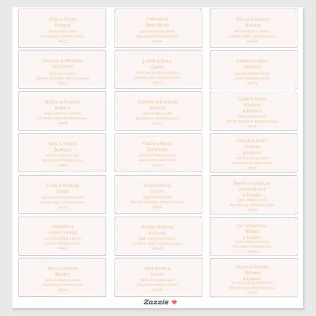 Elegant Blush Gold Font Wedding Address Labels (Sheet)