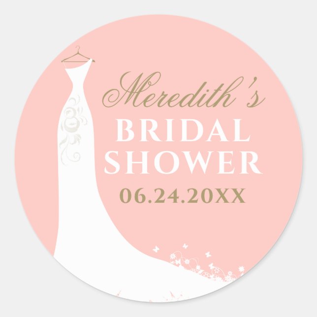 Elegant Blush Gold Gown Wedding Bridal Classic Round Sticker (Front)