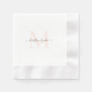 Elegant Blush & Gold Monogram Swash Wedding II Napkins