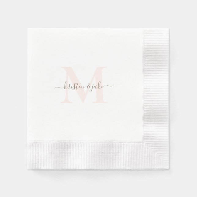 Elegant Blush & Gold Monogram Swash Wedding II Napkins (Front)
