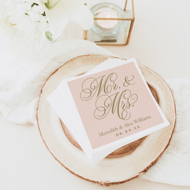 Elegant Blush Gold Mr and Mrs Wedding Paper Napkins (Creator Uploaded)