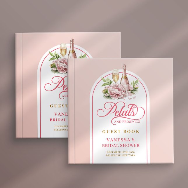 Elegant blush gold petals prosecco Shower book (Elegant blush gold petals prosecco wedding book)