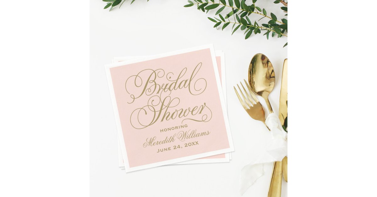 Elegant Blush Gold Script Wedding Bridal Shower Paper Napkins | Zazzle