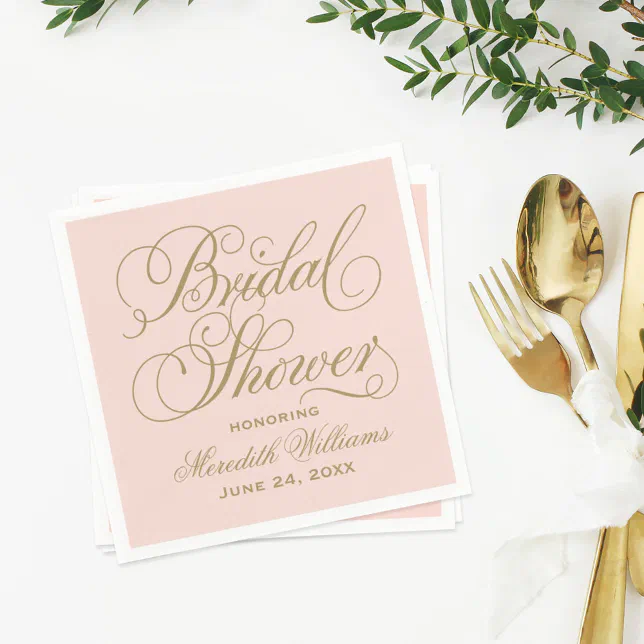Elegant Blush Gold Script Wedding Bridal Shower Paper Napkins | Zazzle