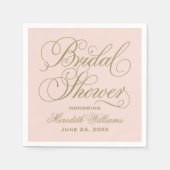 Elegant Blush Gold Script Wedding Bridal Shower Paper Napkins (Front)