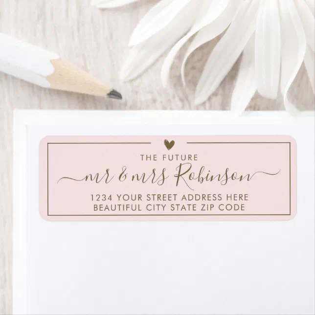 Elegant Blush Gold Script Wedding Return Address Label | Zazzle