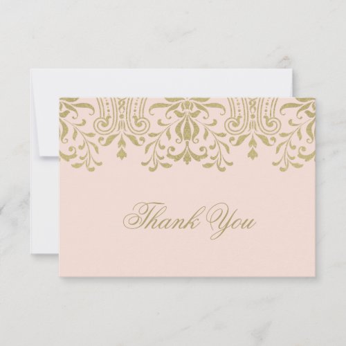 Elegant Blush Gold Vintage Glamour Wedding Thank You Card