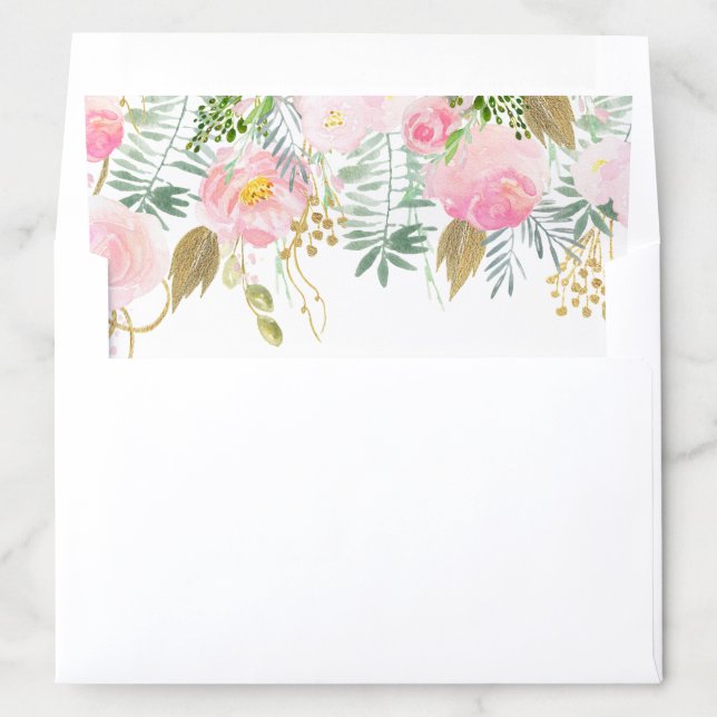 Elegant Blush Gold Watercolor Floral   Envelope Liner (In Envelope)