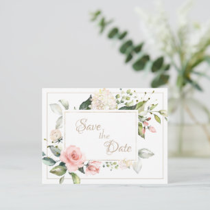 Elegant Blush Gold Watercolor Floral Wedding Postcard