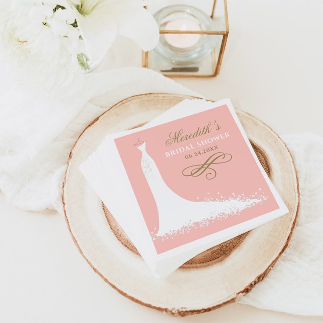 Elegant Blush Gold Wedding Gown Bridal Shower Napkins (Creator Uploaded)