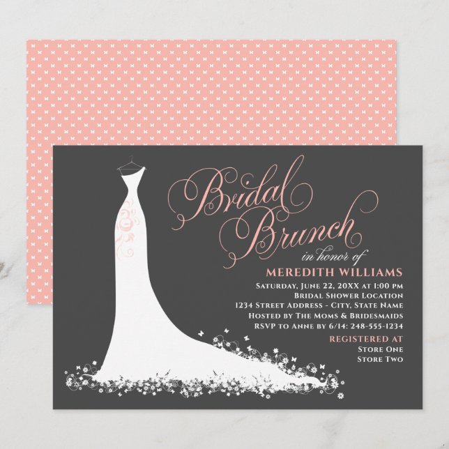 Elegant Blush Gown Wedding Bridal Brunch Invitation (Front/Back)