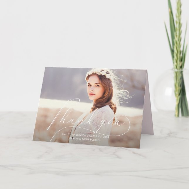 Elegant Blush Graduation Thank You Photo (Front)