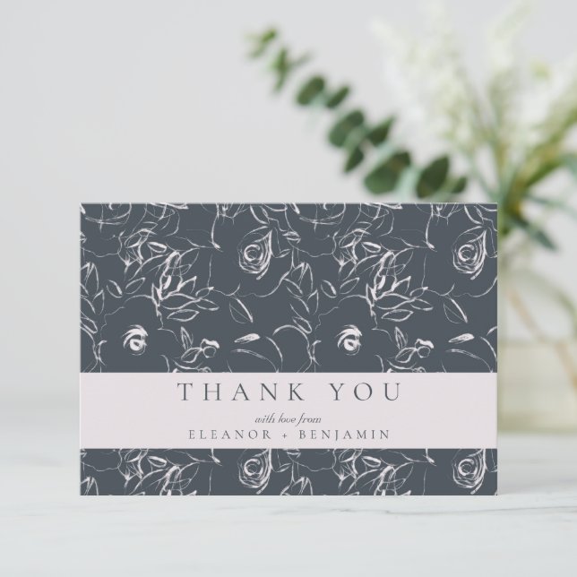Elegant Blush Gray Botanical Floral Wedding Custom Thank You Card (Standing Front)