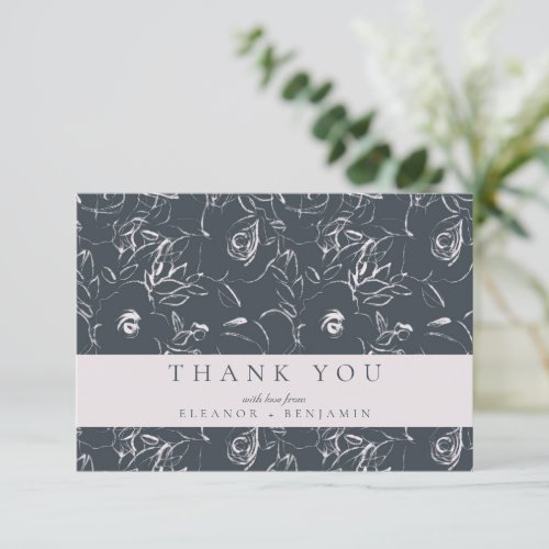 Elegant Blush Gray Botanical Floral Wedding Custom Thank You Card