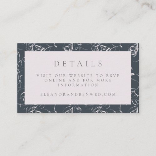 Elegant Blush Gray Floral Drawing Wedding Website Enclosure Card