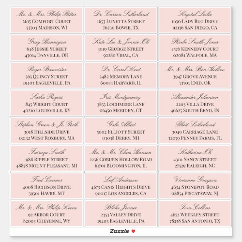 Elegant Blush Gray Script 24 Wedding Guest Address Sticker