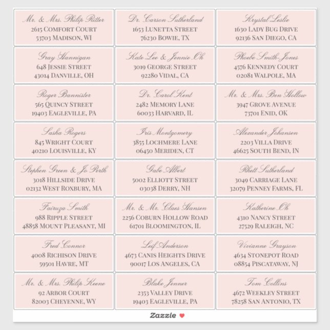 Elegant Blush Gray Script 24 Wedding Guest Address Sticker (Sheet)