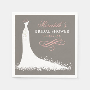 Elegant Blush Gray Wedding Gown Bridal Shower Paper Napkins