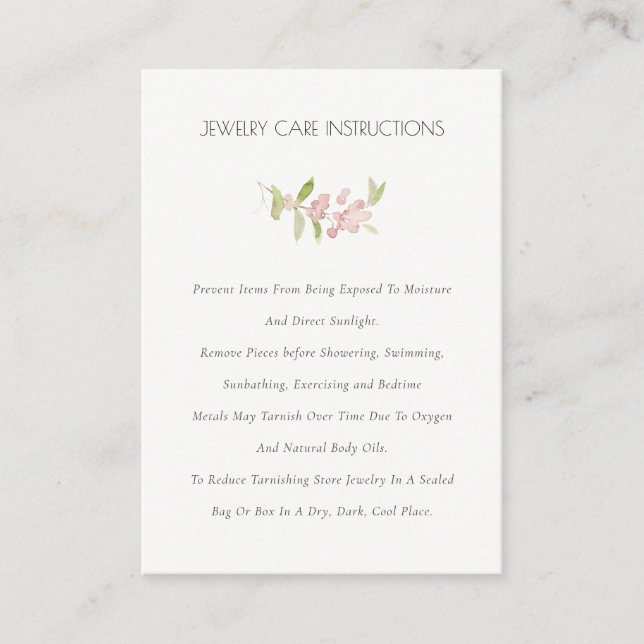 Elegant Blush Green Berries Foliage Jewelry Care Business Card (Front)