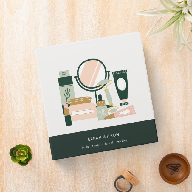 Elegant Blush Green Makeup Artist Cosmologist 3 Ring Binder (In Situ)