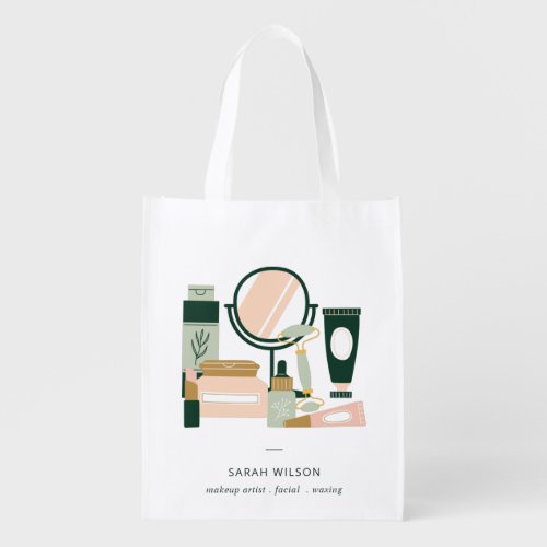 Elegant Blush Green Makeup Artist Cosmologist Grocery Bag