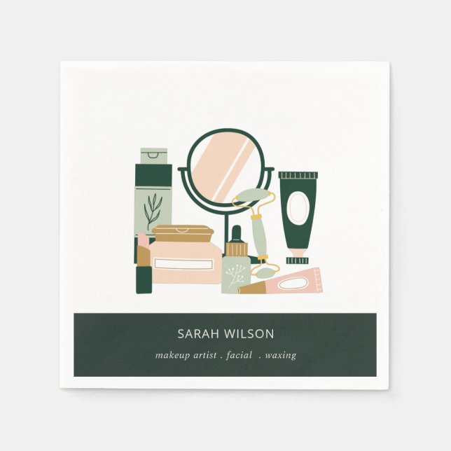 Elegant Blush Green Makeup Artist Cosmologist Napkins (Front)