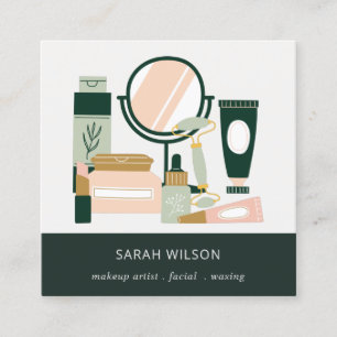 Elegant Blush Green Makeup Artist Cosmologist Square Business Card