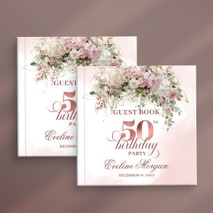 Elegant Blush Greenery 50th Birthday Guest Book