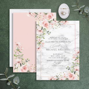 Elegant Blush Greenery Dusty Pink Floral Wedding Invitation