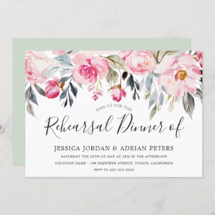Elegant Blush & Greenery Floral Rehearsal Dinner Invitation