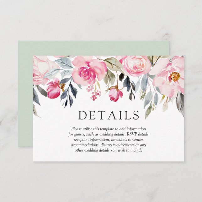 Elegant Blush & Greenery Floral Watercolor Wedding Enclosure Card (Front/Back)