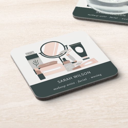 Elegant Blush Grey Makeup Artist Cosmologist Beverage Coaster