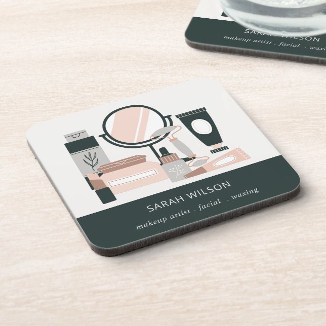 Elegant Blush Grey Makeup Artist Cosmologist Beverage Coaster (Left Side)