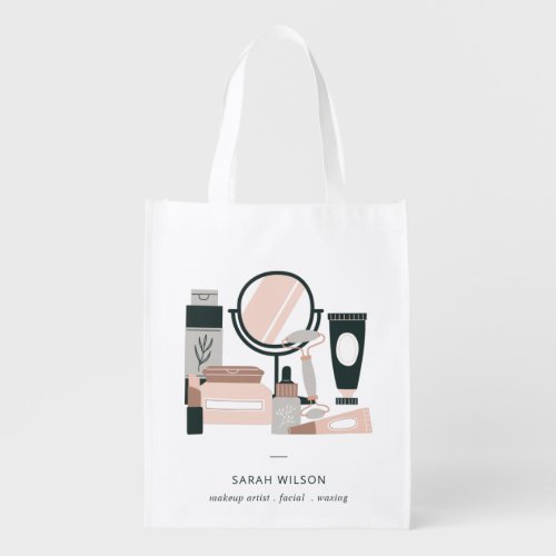 Elegant Blush Grey Makeup Artist Cosmologist Grocery Bag