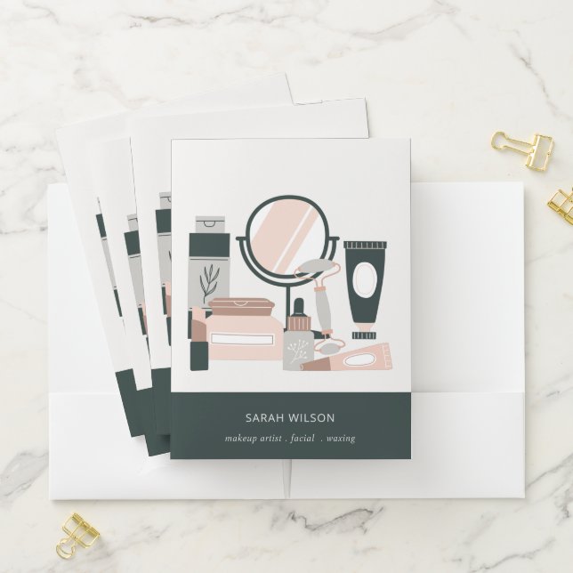 Elegant Blush Grey Makeup Artist Cosmologist Pocket Folder (In Situ)