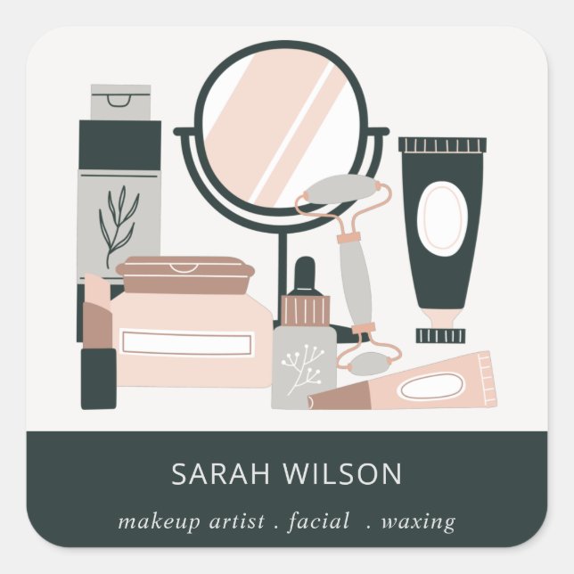 Elegant Blush Grey Makeup Artist Cosmologist Square Sticker (Front)