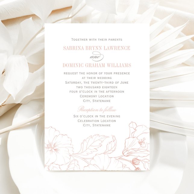 Elegant Blush Hibiscus and Gray Wedding Invitation (Creator Uploaded)