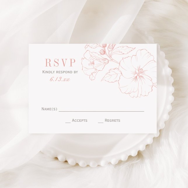 Elegant Blush Hibiscus and Gray Wedding RSVP Card (Creator Uploaded)