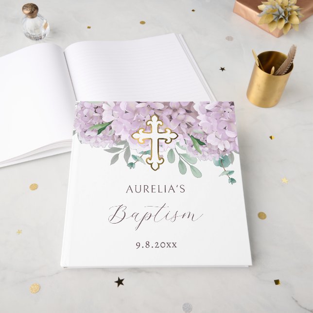 Elegant Blush Hydrangea Baptism Guest Book (Front Open)