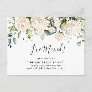 Elegant Blush Hydrangea Roses Moving Announcement Postcard