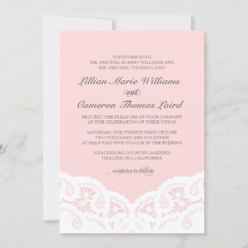Elegant Blush Lace Wedding Invitation 5" X 7" Invitation Card