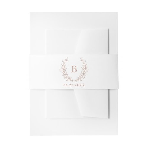 Elegant Blush Laurel Wreath Wedding Monogram Invitation Belly Band